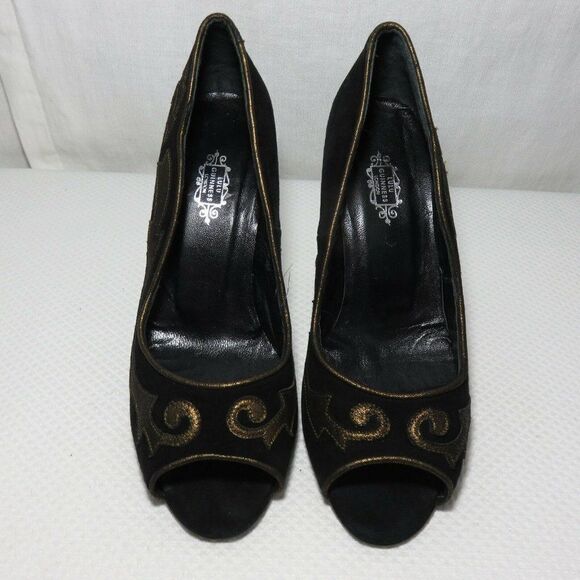 Lulu Guinness 8.5 London Black Peep Toe Heels Shoe - Picture 2 of 8